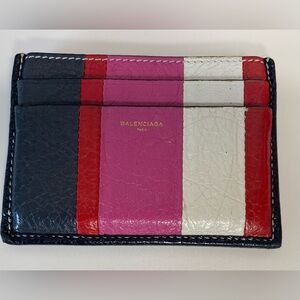 Balenciaga Authentic Bazar Collection Multi Color Striped Leather Card Case